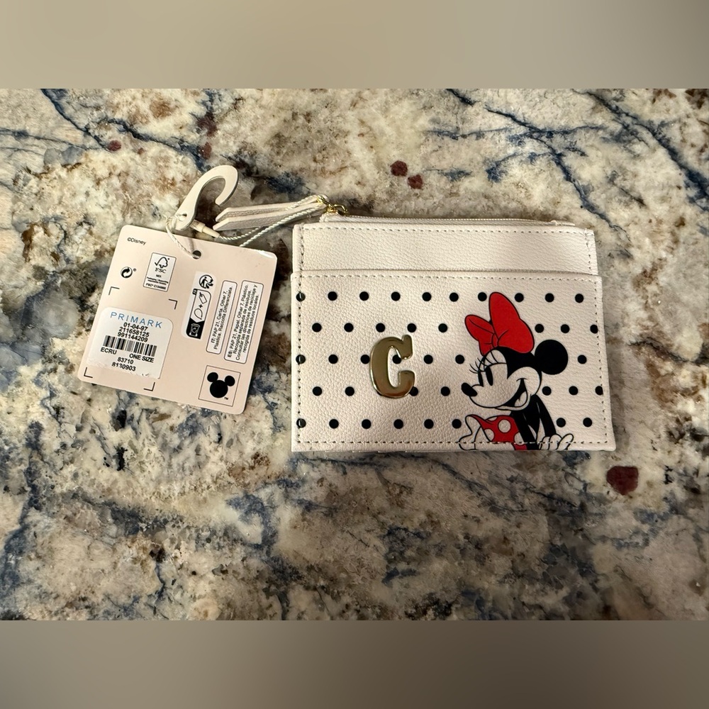Disney Minnie Mouse Primark Card Holder Polka Dot “C” Monogram Wallet Zip Top